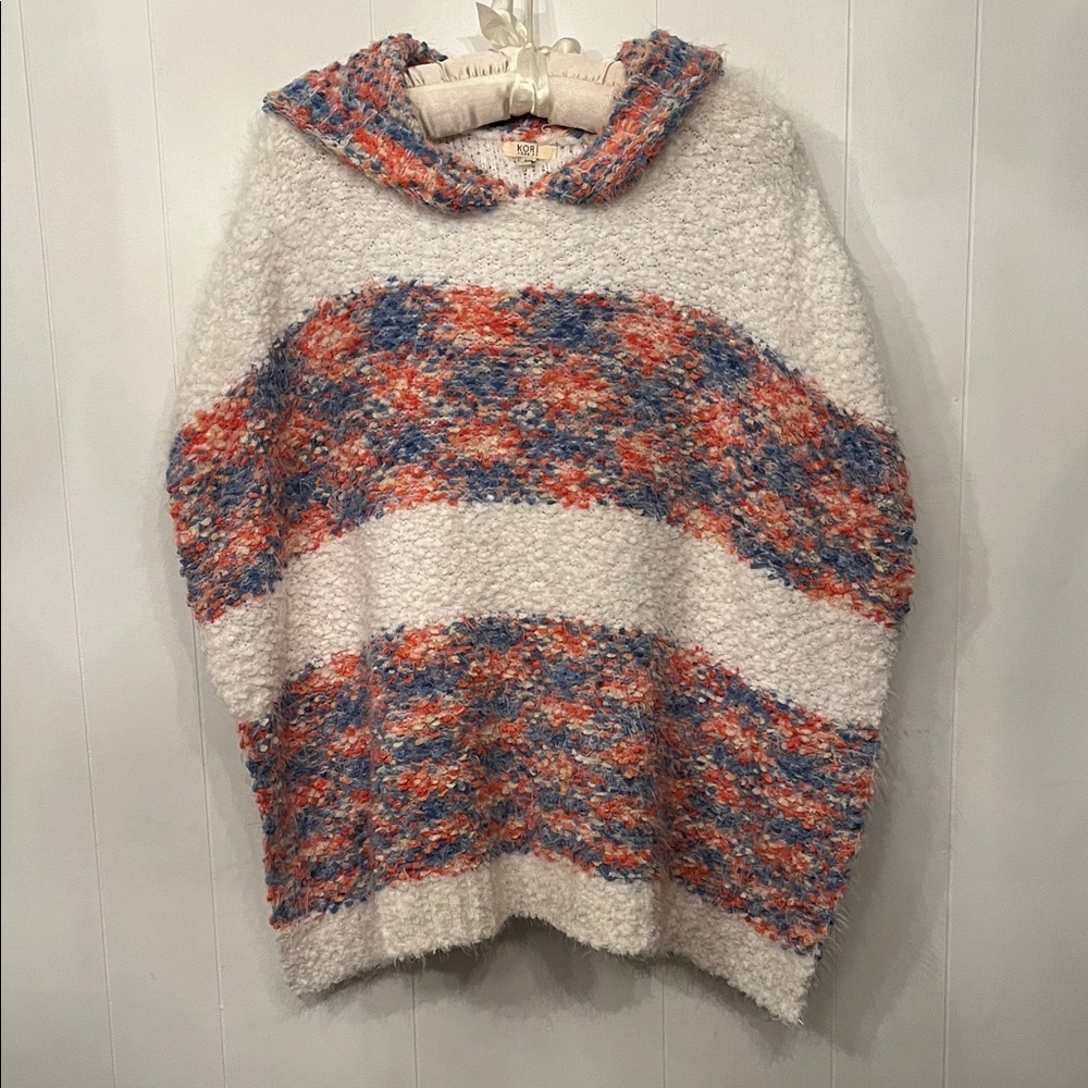 Kori Cream Bouclé Sweater with Orange and Blue Stripes S/M